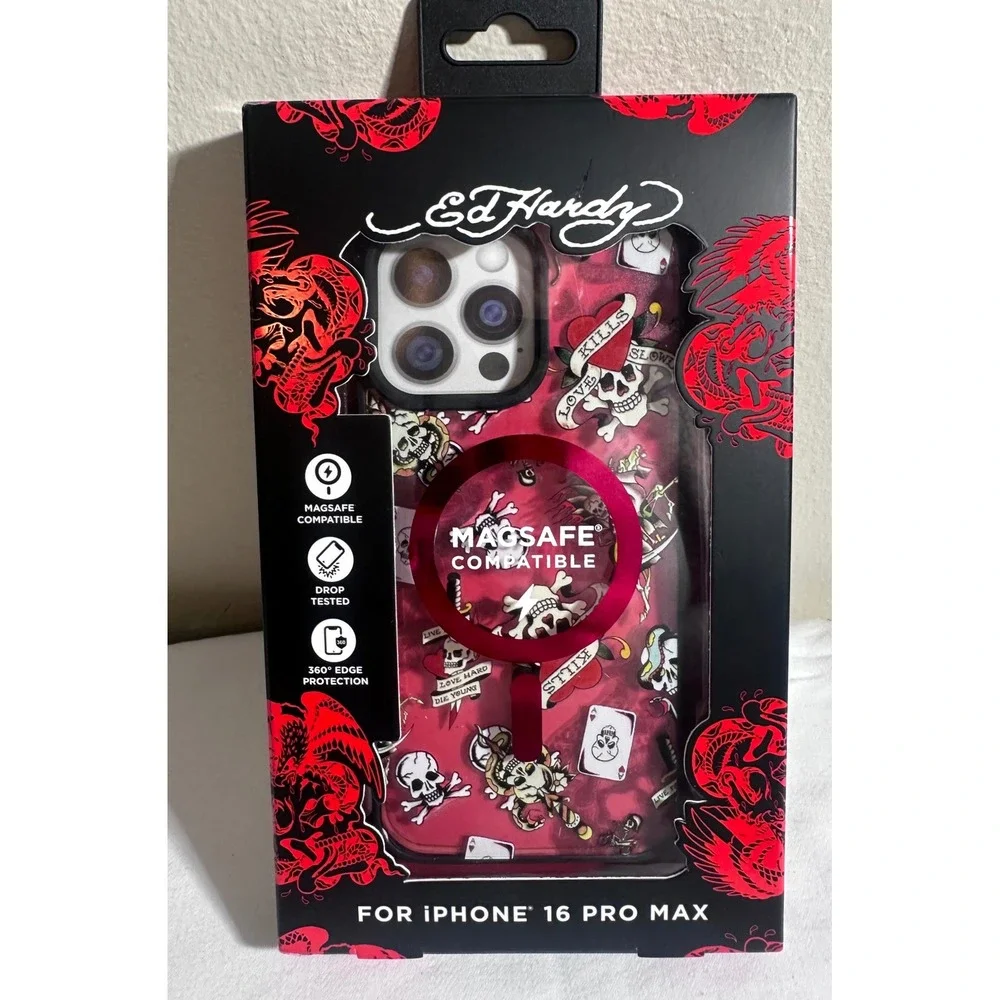 Ed Hardy iPhone 16 Pro Max MagSafe Case Y2K Skull Tattoo NWT Drop Protection NEW